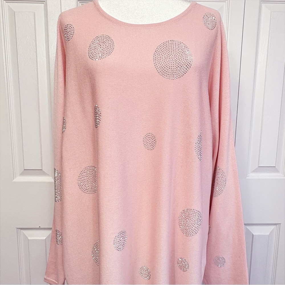 NWT Belle by Kim Gravel Light Pink Embellished Sparkle Dot Sweater XL